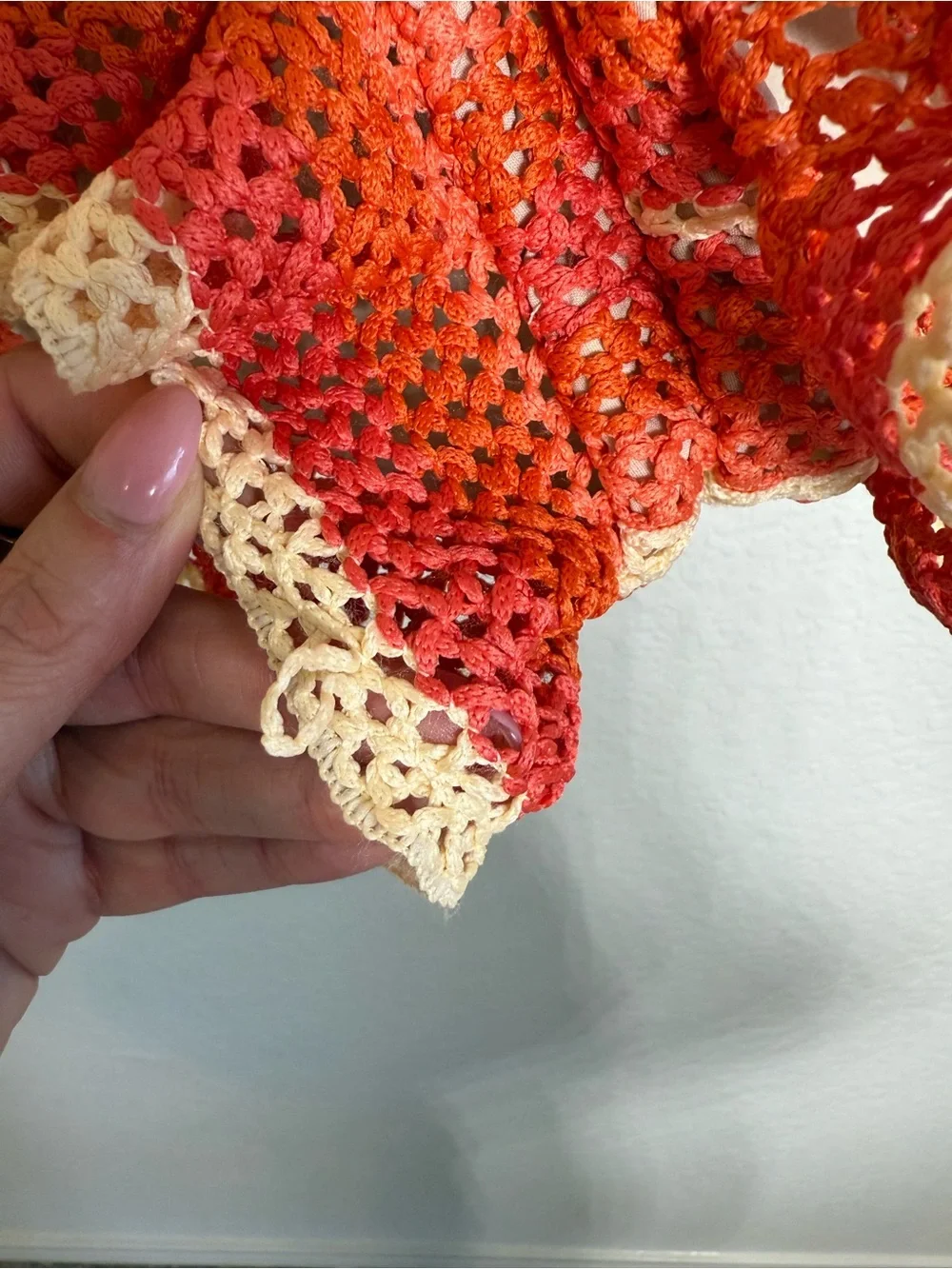 PatBO Orange and Cream Crochet Puff-Sleeve Crop Top & Ruffle Shorts Set - Picture 16 of 16